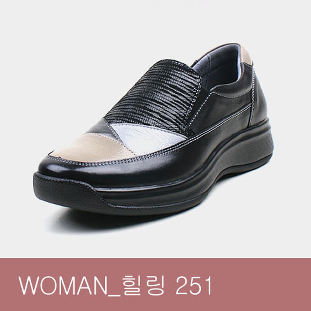 [Dr.K] Women's Sneakers Slip-on Healing251 BLACK-Leather Fashion Sneakers with Arch Support, Walking Shoes for Foot and Heel Pain Relief-Made in Korea